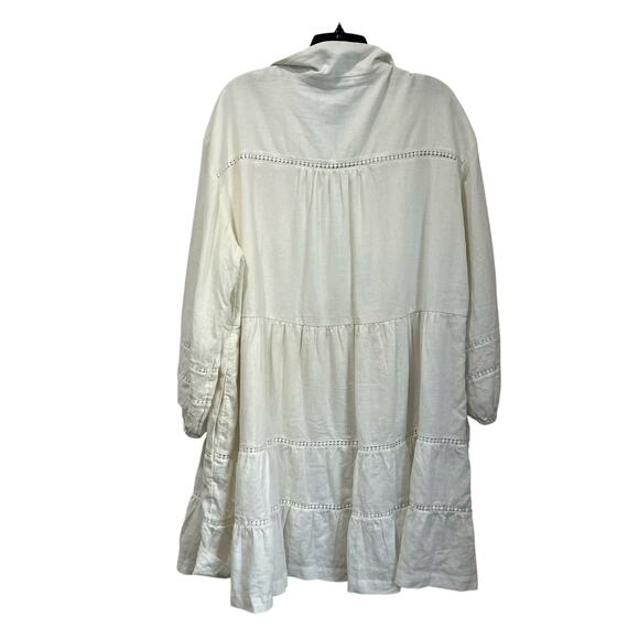 Anthropologie Maeve White Linen Blend Tiered Mini Dress Boho Resort Coastal XL - Picture 3 of 10